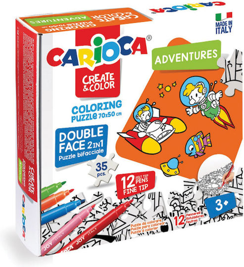 Carioca Creat & Color Adventures Set de Colorat Set de puzzle de colorat cu 12 markere 70x35cm 35buc