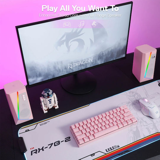 Redragon GS520 Anvil RGB Компютърни тонколони 2.0 с RGB осветление и мощност 10W в Розов цвят
