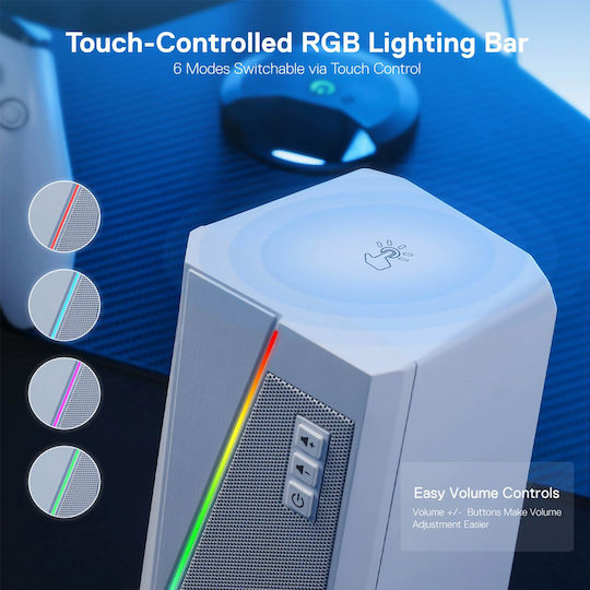 Redragon GS520 Anvil RGB Ηχεία Υπολογιστή 2.0 με RGB Φωτισμό και Ισχύ 10W σε Λευκό Χρώμα