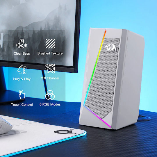 Redragon GS520 Anvil RGB Ηχεία Υπολογιστή 2.0 με RGB Φωτισμό και Ισχύ 10W σε Λευκό Χρώμα