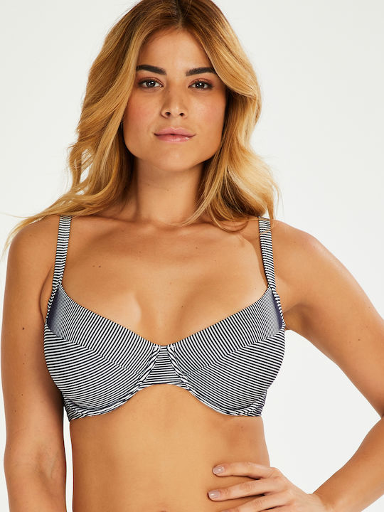 Underwire Bikini Bra with Ruffles Black Striped