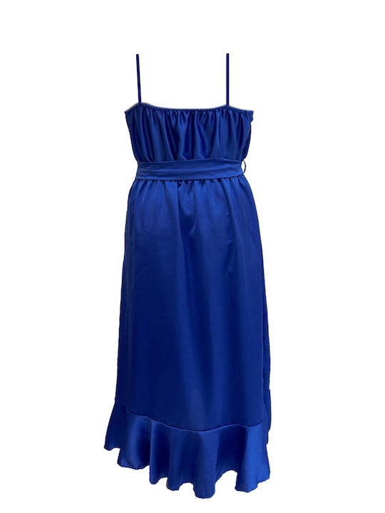 Fashion Vibes Summer Midi Evening Dress Satin Blue