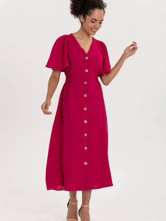 Concept Καλοκαιρινό Midi Φόρεμα Φούξια