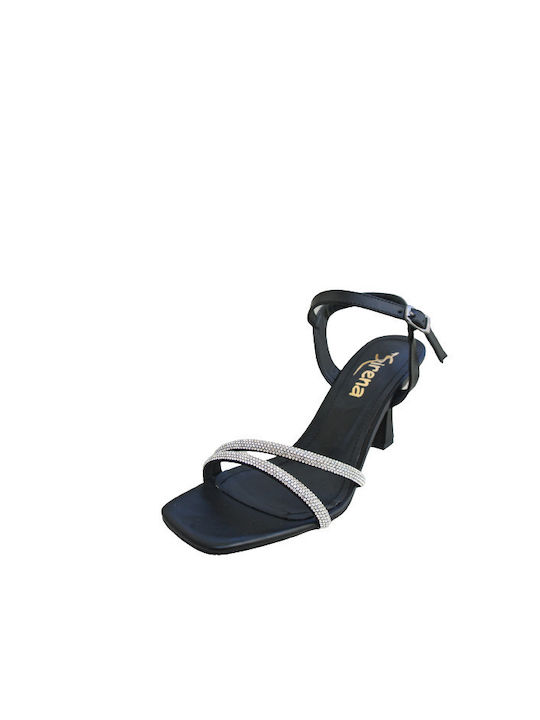 Sirene Women's Sandals with Strass Black with Chunky High Heel