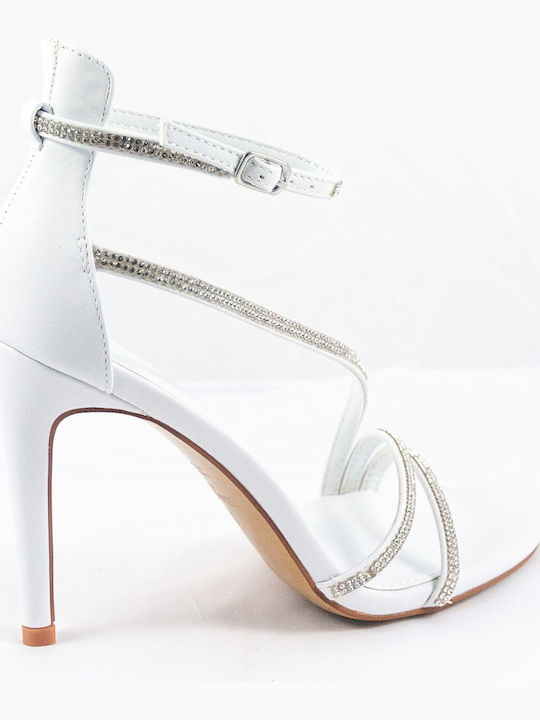 Leather Sandals with Strass White
