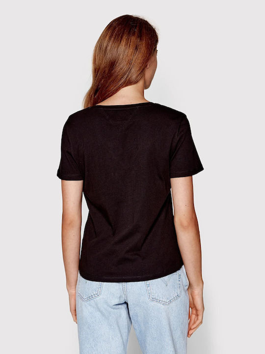 Tommy Hilfiger Γυναικείο T-shirt με V Λαιμόκοψη Μαύρο