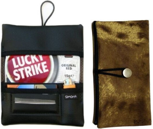 Simona Fabric Tobacco Pouch with Wrap-Around Cord 16x9cm Beige