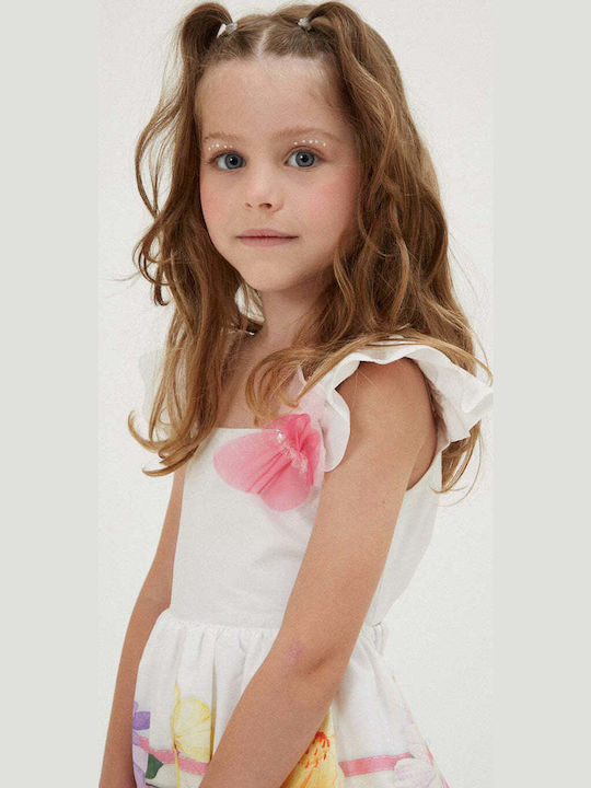 Rochie pentru Copii Fără mâneci Din tul Floral Alb