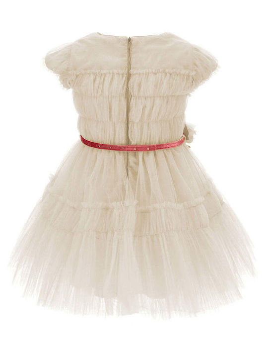 Children's Dress Short Sleeve Tulle Beige