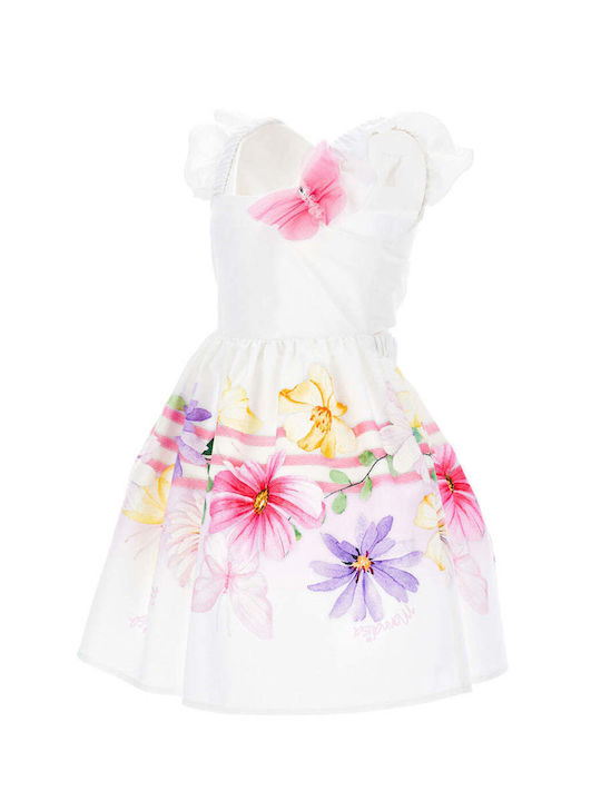 Rochie pentru Copii Fără mâneci Din tul Floral Alb