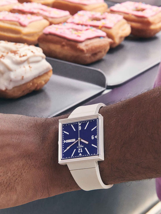 Swatch Swatch Γυναικείο Ρολόι 41.8mm Μπαταρίας με Μπεζ Καουτσούκ Λουράκι