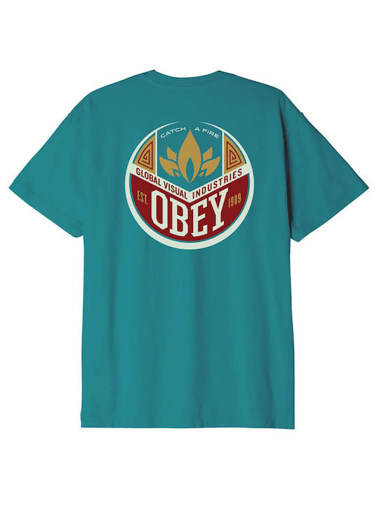 Obey T-shirt Bărbătesc cu Mânecă Scurtă Albastru Petrol