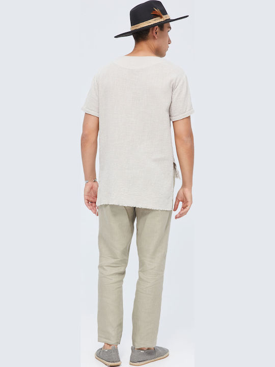 Women's Summer Blouse Cotton Short Sleeve Beige