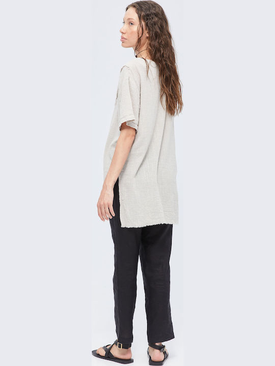 Women's Summer Blouse Cotton Short Sleeve Beige