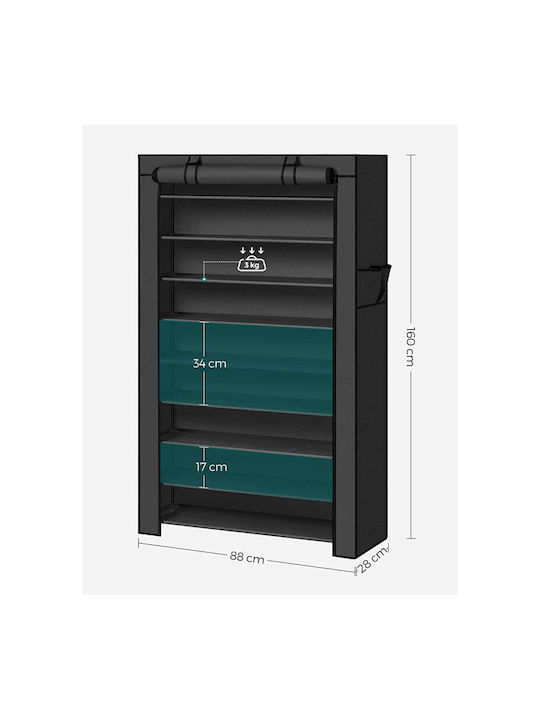 Fabric Shoe Organizer with 9 Shelves Black 88x28x160cm