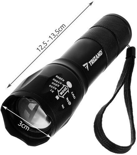 Trizand Rechargeable Flashlight LED with Maximum Brightness 300lm Black