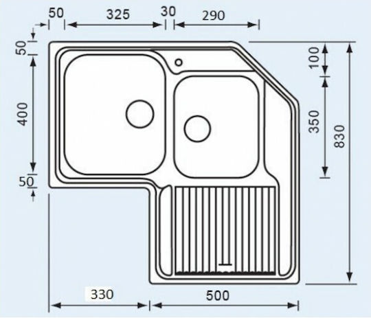 Sanitec Zenith Ένθετος Νεροχύτης Γωνιακός Δεξιός Inox Σατινέ Μ83xΠ83cm Ασημί