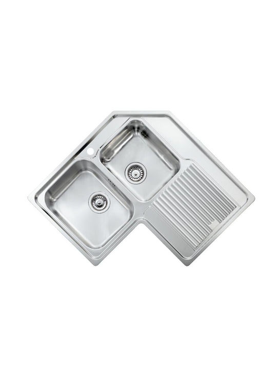 Sanitec Zenith Ένθετος Νεροχύτης Γωνιακός Δεξιός Inox Σατινέ Μ83xΠ83cm Ασημί