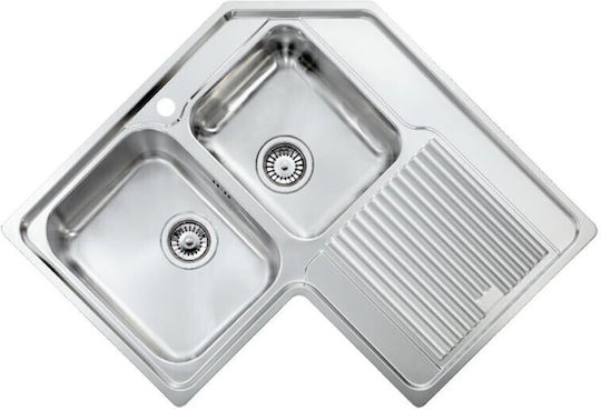 Sanitec Zenith Ένθετος Γωνιακός Δεξιός Inox Σατινέ Μ83xΠ83cm Ασημί