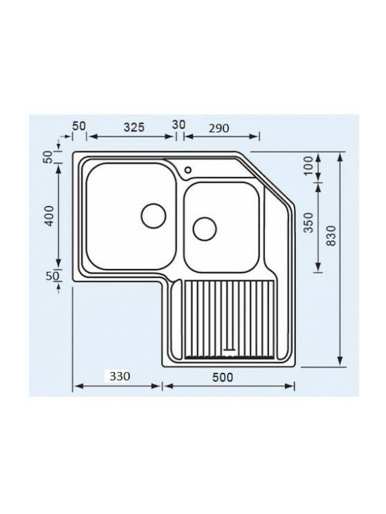 Sanitec Zenith 11298 Drop-In Spüle Ecke Rechts Inox Matt B83xT83cm Silber