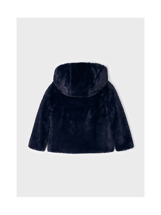 Mayoral Girls Fur Coat Navy Blue with Ηood