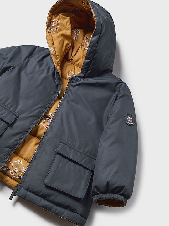 Kids' Quilted Jacket Short Double Sided with Hood Anthracite
