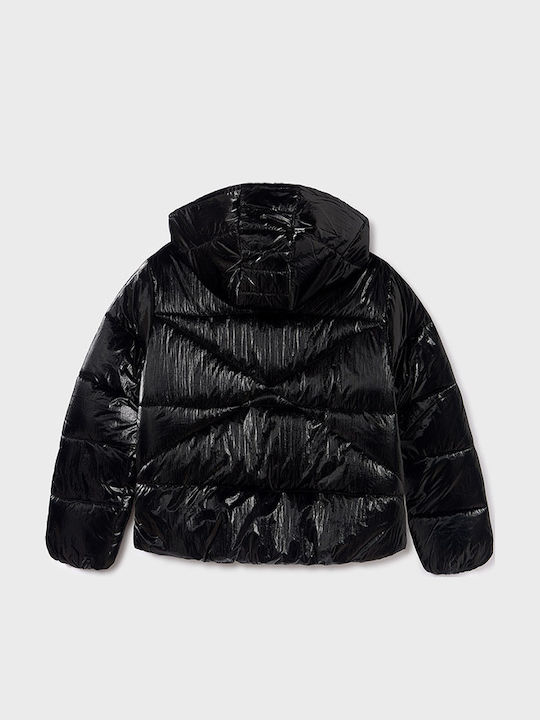 Kinder Steppjacke Kurz mit Kapuze Schwarz