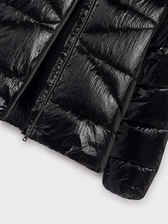 Kinder Steppjacke Kurz mit Kapuze Schwarz