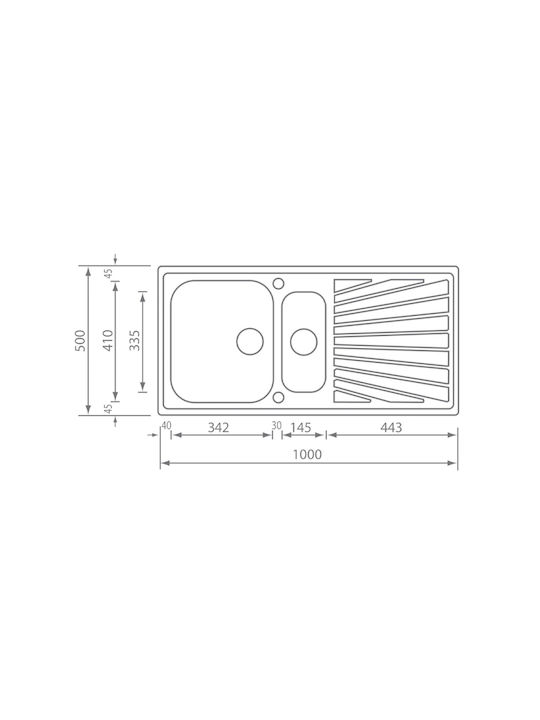 Sanitec Cometa 11455 Drop-In Sink Right Inox Satin W100xD50cm Silver