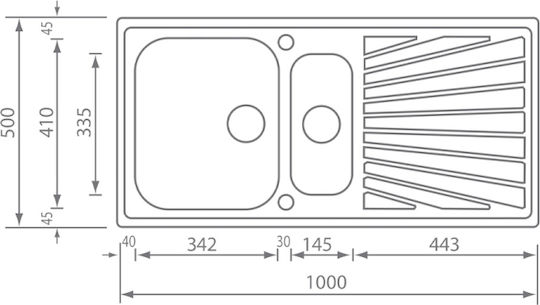 Sanitec Drop-In Мивка Ляв Inox Грапав Ш100xД50см Сребрист