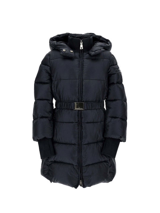 Monnalisa Girls Quilted Coat Black with Ηood