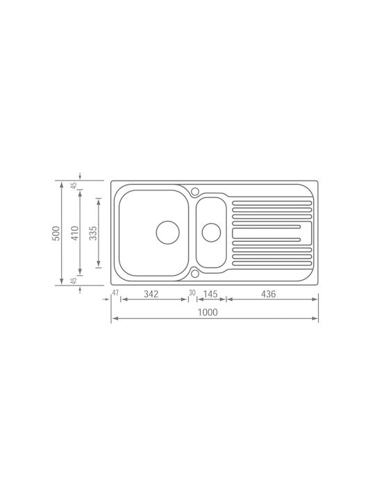 Sanitec Ένθετος Νεροχύτης Αριστερός Inox Σαγρέ Μ100xΠ50cm Ασημί