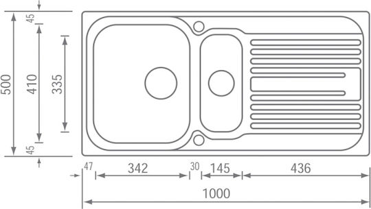 Sanitec Drop-In Sink Left Inox Matte W100xD50cm Silver