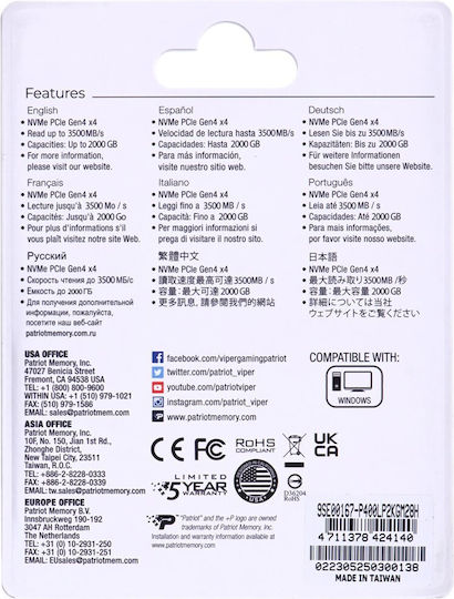Patriot Viper VP400 Lite SSD 2TB M.2 mit PCI Express 4.0 Anschluss