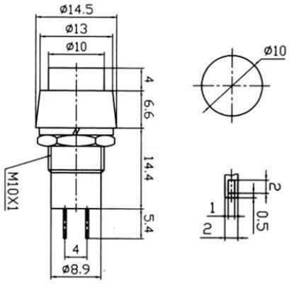 Διακόπτης Μπουτόν Φ10 PBS-20A LZ 1τμχ