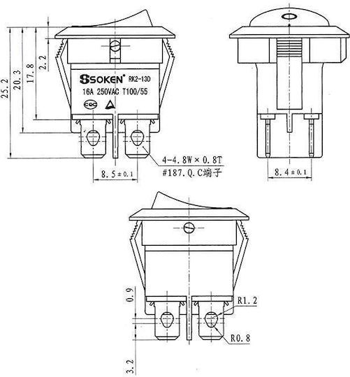 On-Off switch Rocker with Lighting Φ23 4P Red 1pcs