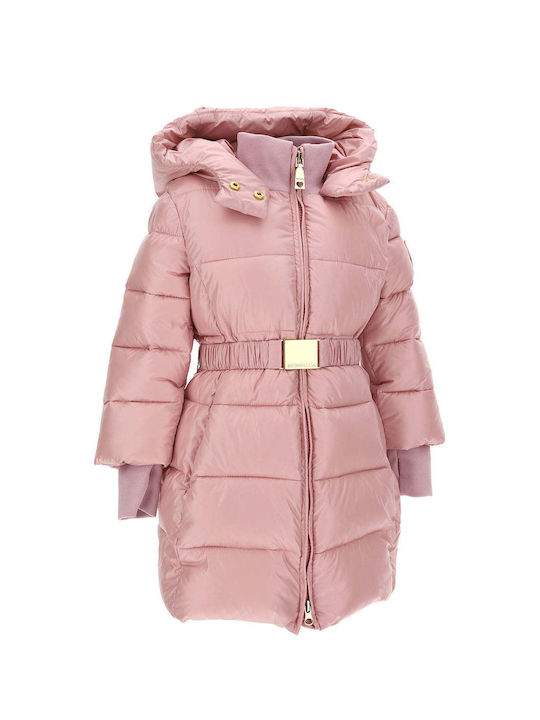 Monnalisa Girls Quilted Coat Pink with Ηood