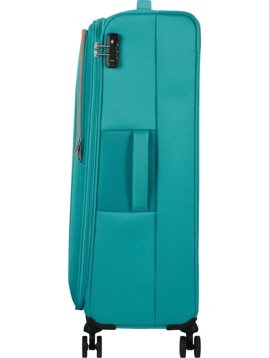 American Tourister Sea Seeker Large Fabric Suitcase Aqua Green With 4 Wheels Height 80cm