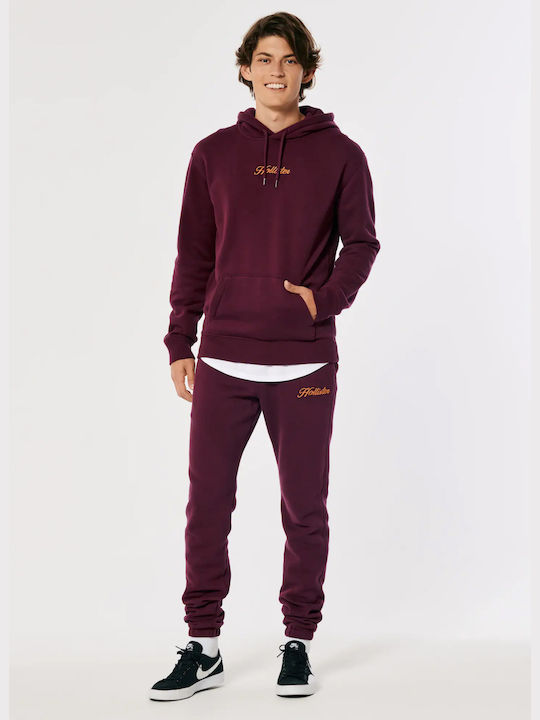 Hollister Herren Sweatshirt mit Kapuze und Taschen Burgundisch