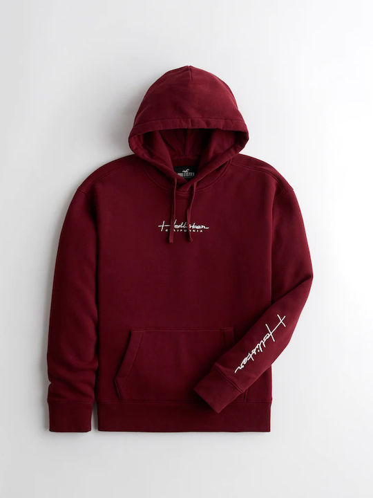 Hollister Herren Sweatshirt mit Kapuze und Taschen Burgundisch