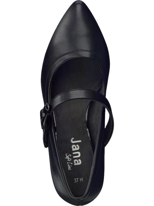 Anatomic Synthetic Leather Pointed Toe Black Heels with Strap