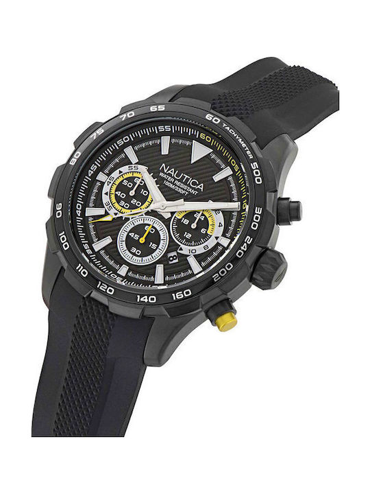 Nautica Ανδρικό Ρολόι 46mm Χρονογράφος Μπαταρίας με Μαύρο Καουτσούκ Λουράκι