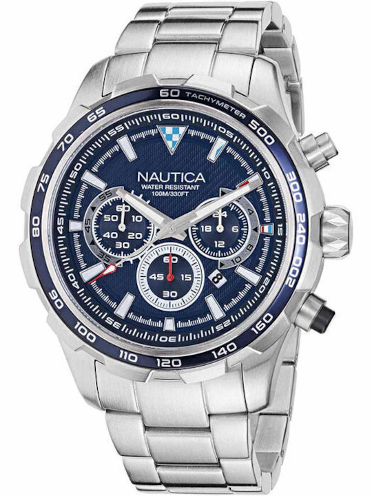 Nautica Men's Watch 46mm Chronograph Battery with Silver Metal Bracelet