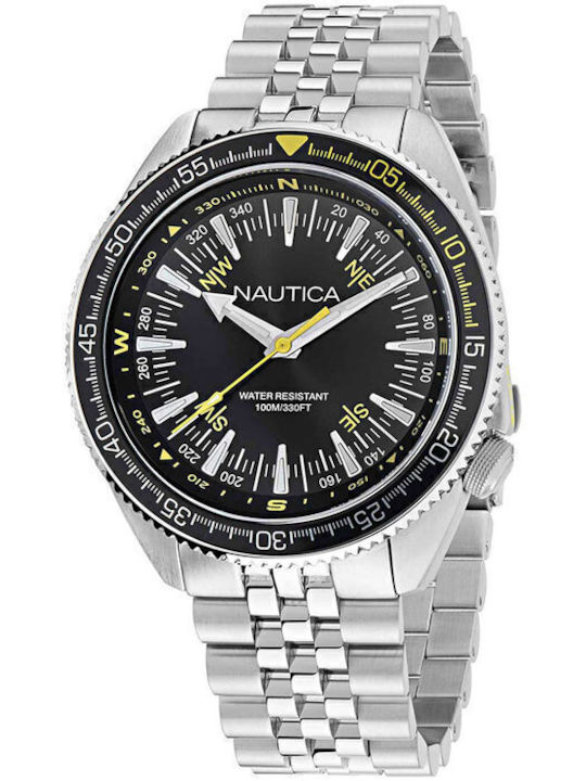 Nautica Ανδρικό Ρολόι 44mm Μπαταρίας με Ασημί Καουτσούκ Λουράκι