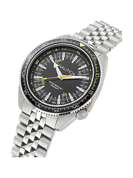 Nautica Ανδρικό Ρολόι 44mm Μπαταρίας με Ασημί Καουτσούκ Λουράκι
