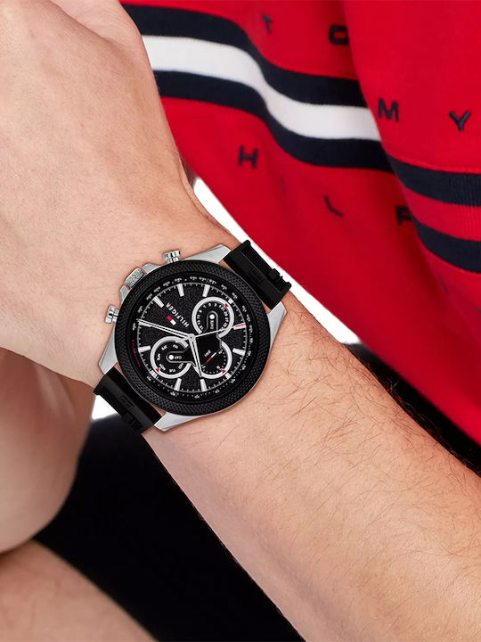 Tommy Hilfiger Clark Men's Watch 46mm Battery with Black Rubber Strap
