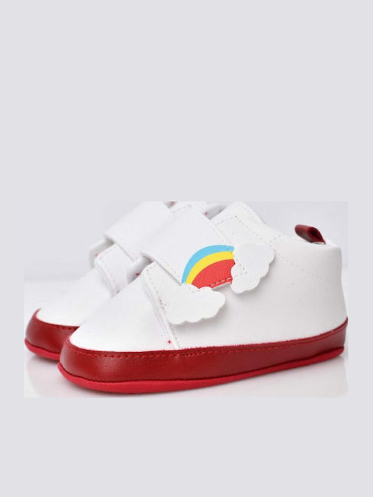 Potre Βρεφικά Sneakers Αγκαλιάς Λευκά Rainbow And Clouds