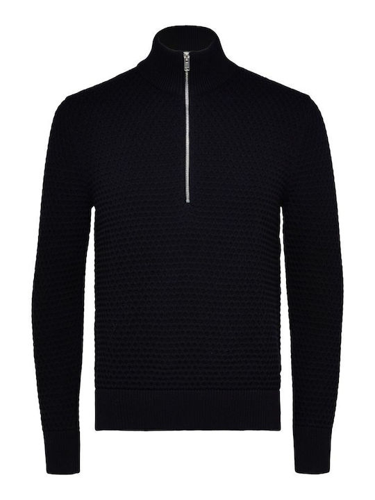 Selected Men's Long Sleeve Sweater with Zipper Black