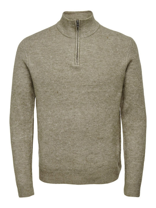 Only & Sons Sons Men's Long Sleeve Sweater with Zipper Beige