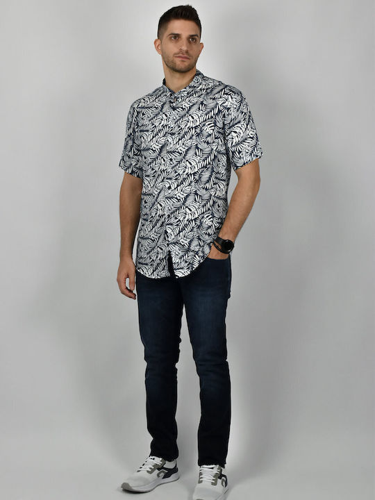 Endeson Fashion Men's Shirt Short Sleeve Floral Blue